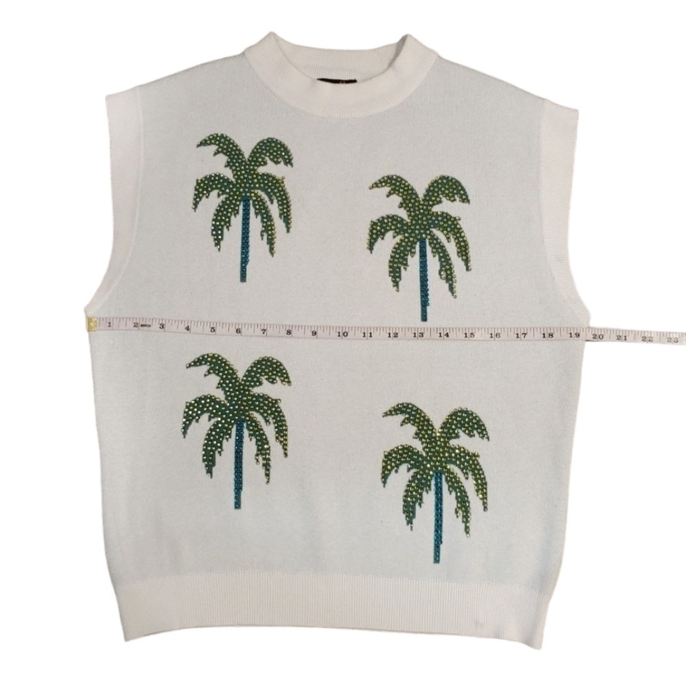 Ontwelfth Sweater Vest Womens Size XLarge Green Rhinestone Palms Pullover Vest - Picture 6 of 11